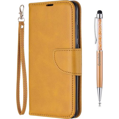 Coque Pour Huawei P Smart 2019, Bookstyle Flip Cover Tui De Protection Housse En Pu Cuir Avec Tpu Silicone Souple [Fente De Carte] [Fermeture Magntique] (Jaune)