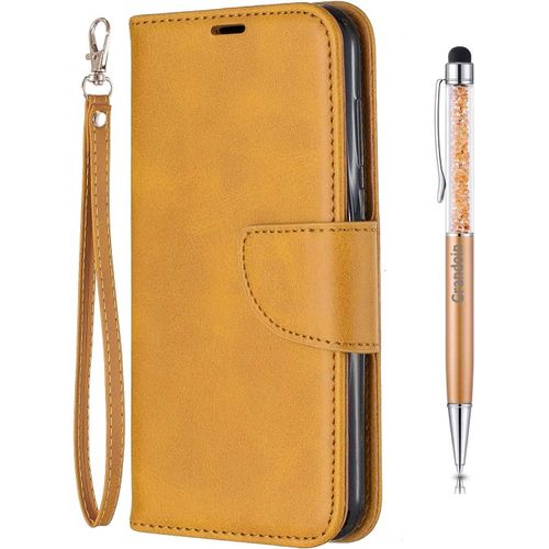 Coque Pour Huawei Y5 2019 / Honor 8s, Bookstyle Flip Cover Tui De Protection Housse En Pu Cuir Avec Tpu Silicone Souple [Fente De Carte] [Fermeture Magntique] (Jaune)