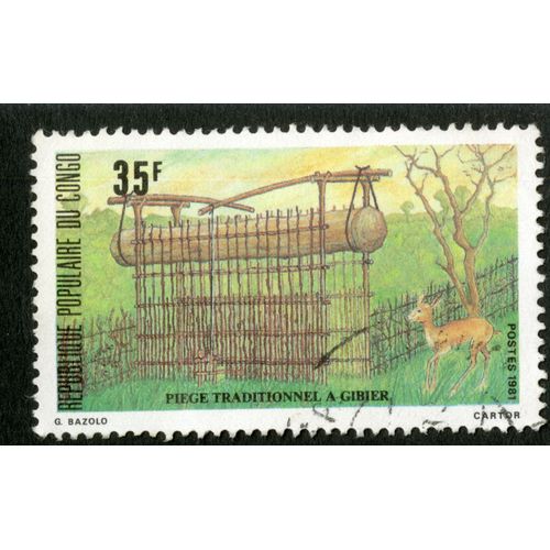 Timbre Oblitéré République Populaire Du Congo, Piège Traditionnel À Gibier, Postes 1981, 35 F