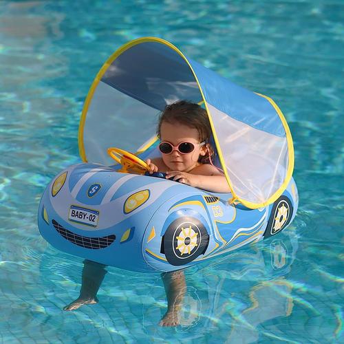 Flotteur de piscine gonflable voiture bébé flotteur de bain avec auvent  réglable et siège de sécurité jouets de piscine pour enfants 1-4 ans
