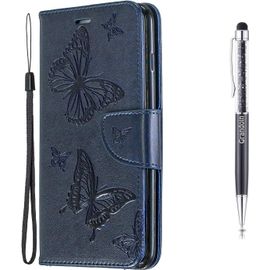 Coque Pour Honor 7a / Y6 2018, Tui De Protection Housse En Pu Cuir Avec Papillon Imprim Case Cover Tui Rabat Fente De Carte Bookstyle Cover Pour Huawei Honor 7a / Y6 2018 - Bleu Fonc