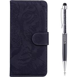 Coque Pour Sony Xperia 10, [Gaufrage De Tigre] Bookstyle Flip Cover Tui De Protection Housse En Pu Cuir Avec Tpu Silicone Souple Antichoc Phone Case Pour Sony Xperia 10(Noir)