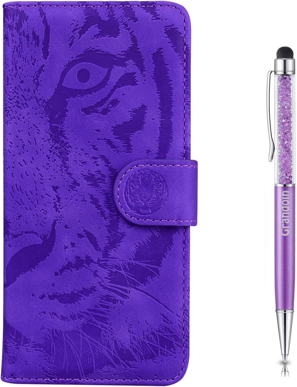 Coque Pour Redmi 7, [Gaufrage De Tigre] Bookstyle Flip Cover Tui De Protection Housse En Pu Cuir Avec Tpu Silicone Souple Antichoc Phone Case Pour Xiaomi Redmi 7(Violet)