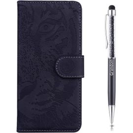 Coque Pour Xiaomi Mi 10 / Mi 10 Pro, [Gaufrage De Tigre] Bookstyle Flip Cover Tui De Protection Housse En Pu Cuir Avec Tpu Silicone Souple Phone Case Pour Xiaomi Mi 10 / Mi 10 Pro(Noir)