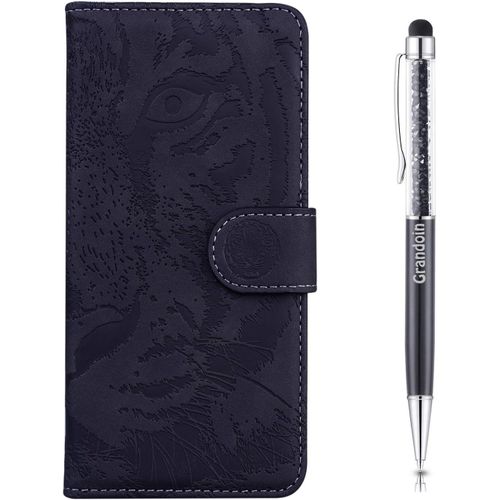 Coque Pour Iphone 6s Plus/Iphone 6 Plus (5,5 Pouces), [Gaufrage De Tigre] Bookstyle Flip Cover Tui De Protection Housse En Pu Cuir Avec Tpu Silicone Souple Antichoc Phone Case (Noir)