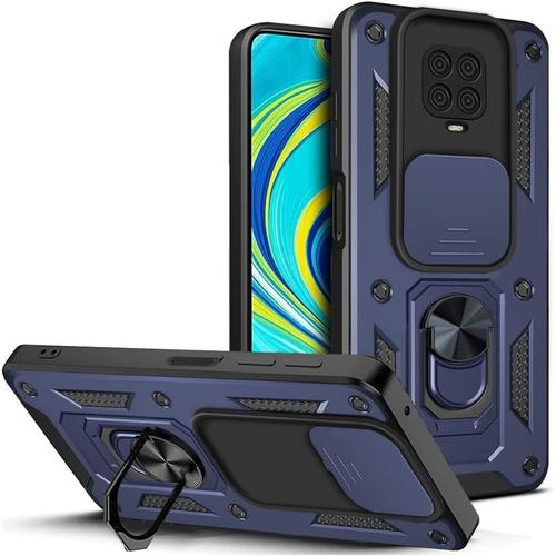 Locloud Coque Pour Xiaomi Redmi Note 9s/9 Pro, Protection De La Caméra Étui Avec Lentille Coulissante Couverture Et Support À Bague Étui De Pc Dur Et Tpu Silicone Antichoc Anti-Rayures \U2013 Bleu