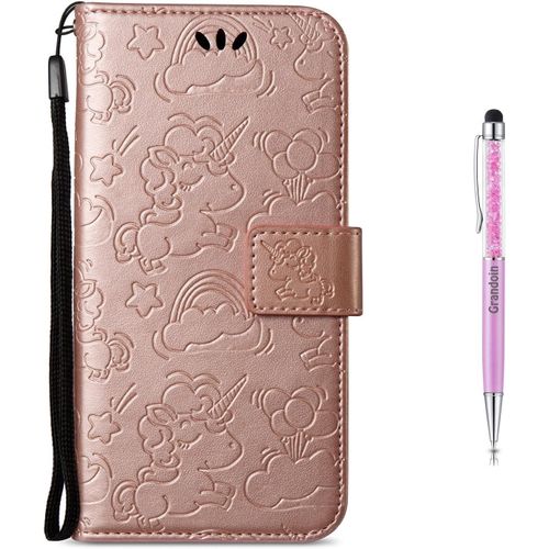 Coque Huawei Y3 2017,Housse Tui En Licorne En Relief Pu Cuir Et Tpu Silicone Relief Souple Anti-Scratch Cas De Tlphone Peint Color Housse Fermeture Magntique Pour Huawei Y3 2017 (Rose)