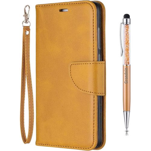 Coque Pour Xiaomi Redmi Note 4, Bookstyle Flip Cover Tui De Protection Housse En Pu Cuir Avec Tpu Silicone Souple [Fente De Carte] [Fermeture Magntique] (Jaune)
