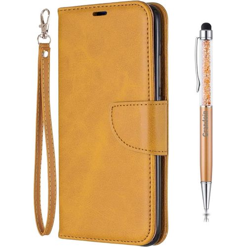 Coque Pour Xiaomi Redmi 7, Bookstyle Flip Cover Tui De Protection Housse En Pu Cuir Avec Tpu Silicone Souple [Fente De Carte] [Fermeture Magntique] (Jaune)