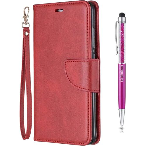 Coque Pour Xiaomi Redmi 5, Bookstyle Flip Cover Tui De Protection Housse En Pu Cuir Avec Tpu Silicone Souple [Fente De Carte] [Fermeture Magntique] (Rouge)