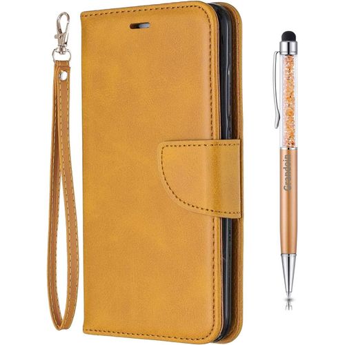 Coque Pour Xiaomi Redmi Note 5a, Bookstyle Flip Cover Tui De Protection Housse En Pu Cuir Avec Tpu Silicone Souple [Fente De Carte] [Fermeture Magntique] (Jaune)