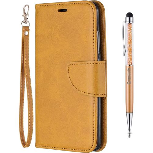 Coque Pour Xiaomi Redmi 6 / 6a, Bookstyle Flip Cover Tui De Protection Housse En Pu Cuir Avec Tpu Silicone Souple [Fente De Carte] [Fermeture Magntique] (Jaune)
