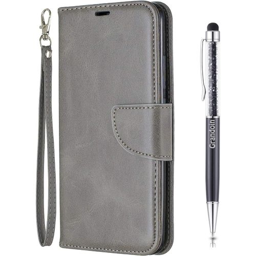 Coque Pour Xiaomi Redmi 7, Bookstyle Flip Cover Tui De Protection Housse En Pu Cuir Avec Tpu Silicone Souple [Fente De Carte] [Fermeture Magntique] (Gris)