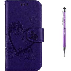 Coque Galaxy J4 2018, Tui De Protection Housse En Pu Cuir Avec C?Ur D'amour Imprim Portefeuille Case Cover Tui Rabat Fente De Carte Bookstyle Cover Pour Samsung Galaxy J4 2018 (Violet)