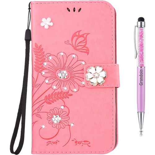 Coque Iphone 8 Plus,Etui Iphone 7 Plus Cran 5.5"", Housse Tui En Pu Cuir Et Tpu Silicone Relief Souple Diamond Anti-Scratch Cas Support Carte Slots Pour Apple Iphone 8/7 Plus (Rose)