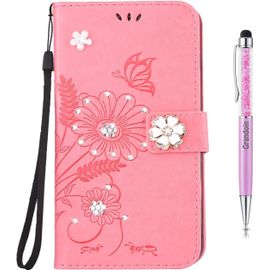 Coque Iphone 8 Plus,Etui Iphone 7 Plus Cran 5.5"", Housse Tui En Pu Cuir Et Tpu Silicone Relief Souple Diamond Anti-Scratch Cas Support Carte Slots Pour Apple Iphone 8/7 Plus (Rose)