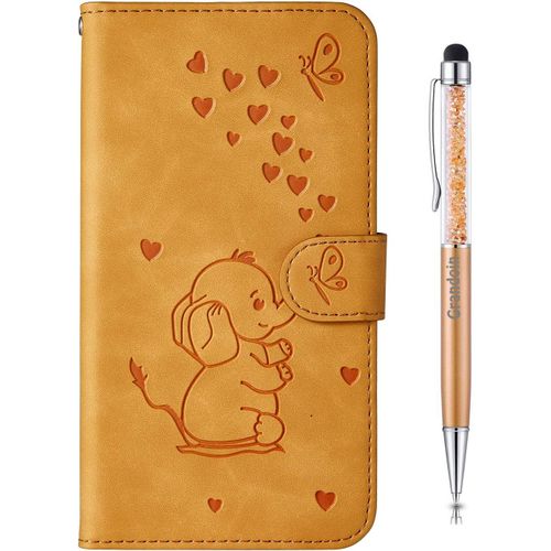 Coque Pour Samsung Galaxy A70, [Gaufrage De L'lphant] Bookstyle Flip Cover Tui De Protection Housse En Pu Cuir Avec Tpu Silicone Souple Phone Case(Orange)