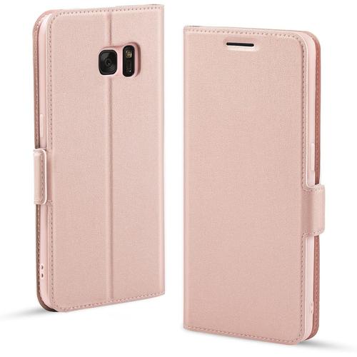 Coque Samsung S7, Housse Samsung S7, Etui Samsung Galaxy S7, Coque Protection Samsung S7, Rabat/Clapet Cuir Pu Portefeuille Livre, Emplacement Carte, Support, Flip/Folio S7 Phone Case. Or Rose