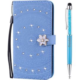 Coque Pour Huawei Y6 2018 / Honor 7a, [Srie Mandala] Brillant Cristal Diamant Bookstyle Flip Cover Tui De Protection Housse En Pu Cuir Avec Tpu Silicone Souple Phone Case (Bleu)