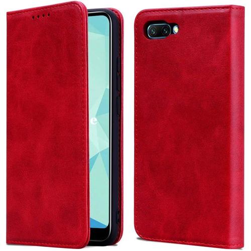 Coque Huawei Honor 10 Housse Etui En Cuir Pu Premium Portefeuille De Protection Béquille Fentes Pour Cartes Magnétique Pour Huawei Honor 10 Rouge