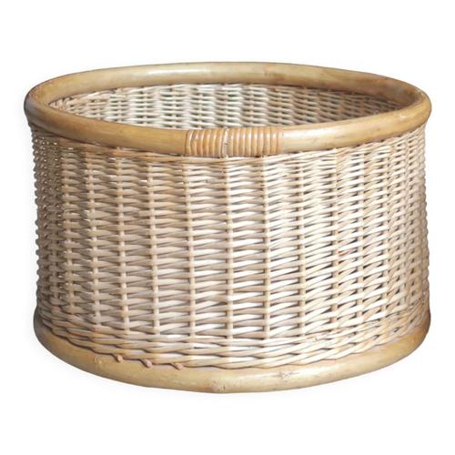 Cache Pot Jardinire Cylindrique En Rotin Annes 70 Beige