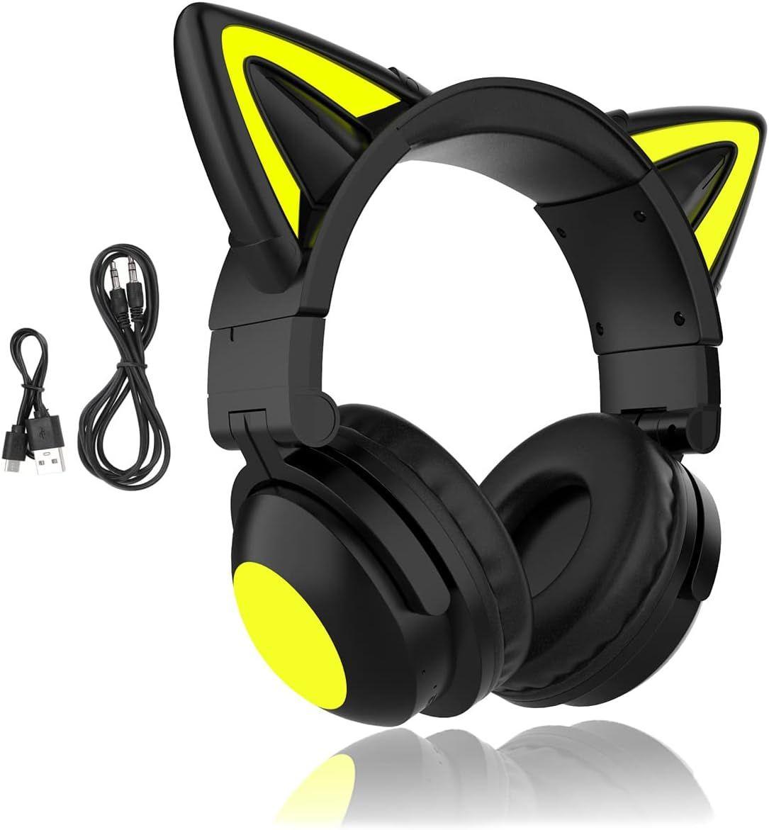 Casque audio noir bleu oreille chat lumineux enfant garco fille filaire  jack 3.5 pour telephone switch lite tablette ordinateur - Cdiscount TV Son  Photo