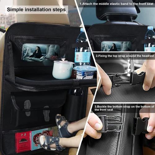 2 pièces Organisateur de siège arrière d'auto pour enfants avec de grandes  poches et ipad Tablet Compartiment imperméable à l'eau Protecteur de siège  d'auto Kick Mat Protection pour voiture