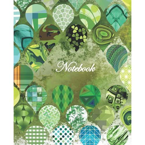 Notebook: Green Color Waterdrops Pattern Composition Notebook. College Ruled Writing Pad For School, University Or General Writing