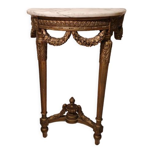 Console Demi Lune Bois Et Marbre Louis Xvi Dore