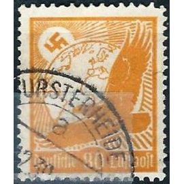 Allemagne, 3ème Reich 1934, Beau Timbre De Poste Aérienne Yvert 50, Grand Aigle, Globe Terrestre Et Croix Gammée, 80pf. Jaune Orange, Oblitéré, Tbe.
