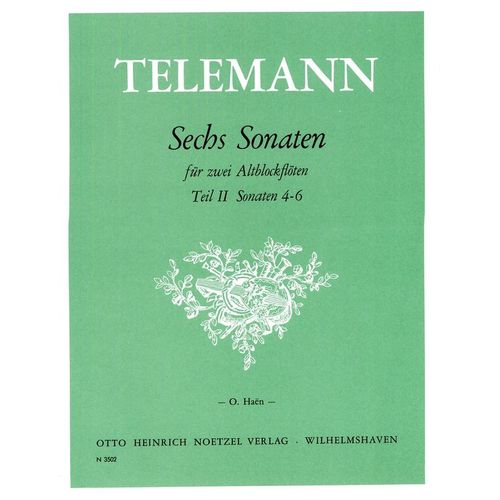 Partitions Telemann - 6 Sonates Pour 2 Flûtes À Bec Alto - Volume 2, Sonates 4 À 6. Edition Noetzel N3502
