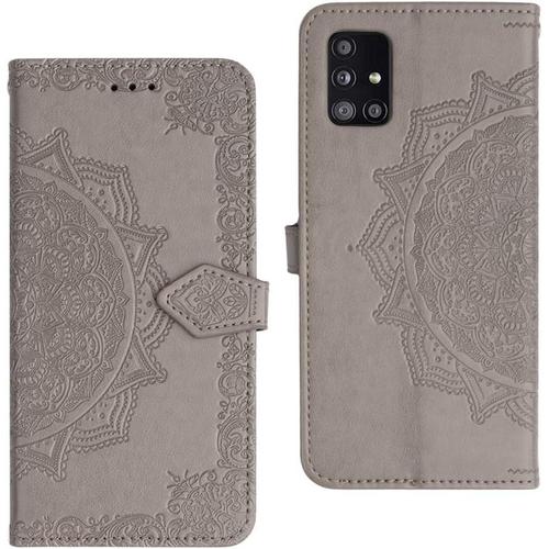 Coque Pour Samsung A51 Premium Pu Cuir De Protection Stand Support Porte Cartes De Crédit Portefeuille Étui Housse Coque Pour Samsung Galaxy A51 Gris