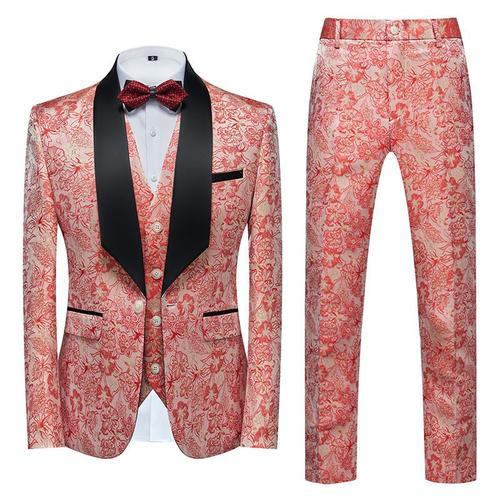 Costume Homme Mariage 3 Pièces Slim Fit Vetement Cérémonie Imprime Fashion Elegant Col Ch?Le