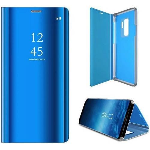 Coque Pour Samsung Galaxy S7,Flip Miroir Coque Dur Pc Plastique Housse Plating Case Transparente Standing View Cover Etui Pour Galaxy S7,Bleu