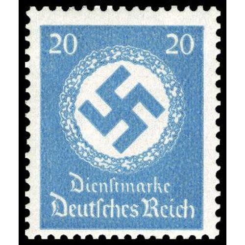 Allemagne, 3ème Reich 1934, Très Beau Timbre De Service Neuf** Luxe Yvert 101, Croix Gammée Et Couronne De Feuilles De Chêne, 20pf. Bleu Ciel, Filigrane Croix Gammées.