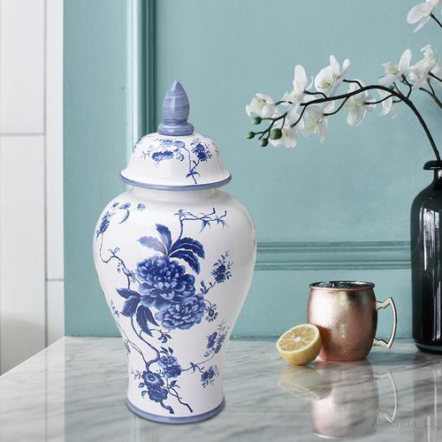 Vase décoratif de pot de porcelaine blanche bleue avec la