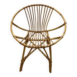 Fauteuil Coquille Rotin Bois