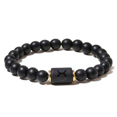 Zense - Bracelet Zodiaque Noir Taureau Étirable Homme Avec Perles Onyx Zb0382