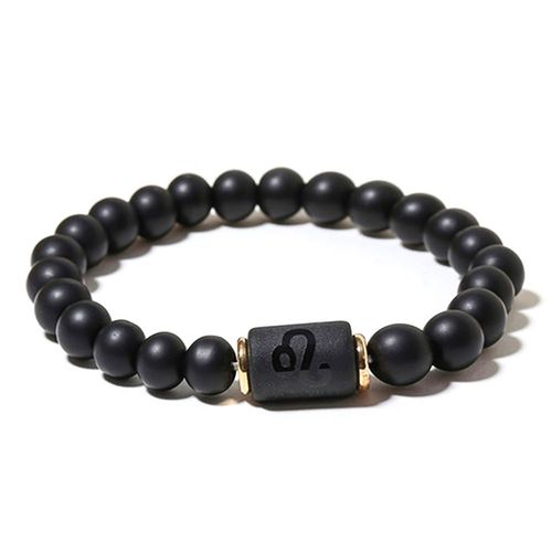 Zense - Bracelet Zodiaque Noir Lion Étirable Homme Avec Perles Onyx Zb0385