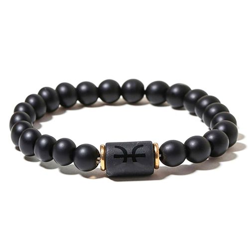Zense - Bracelet Zodiaque Noir Poissons Étirable Homme Avec Perles Onyx Zb0392