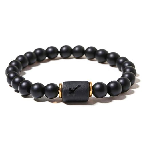 Zense - Bracelet Zodiaque Noir Sagittaire Étirable Homme Avec Perles Onyx Zb0389