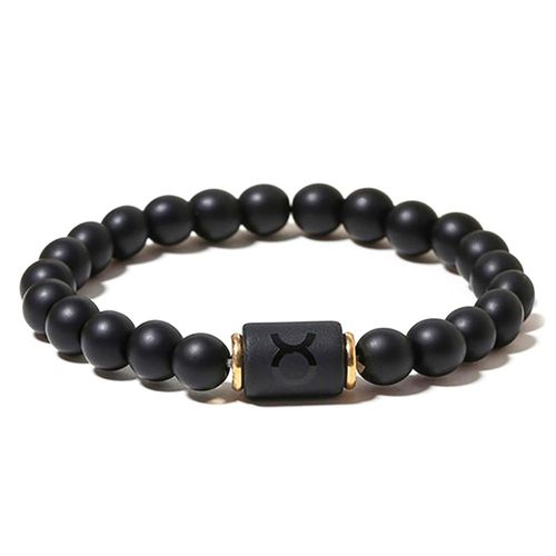 Zense - Bracelet Zodiaque Noir Taureau Étirable Homme Avec Perles Onyx Zb0382