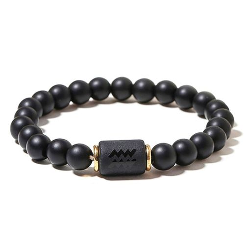 Zense - Bracelet Zodiaque Noir Verseau Étirable Homme Avec Perles Onyx Zb0391