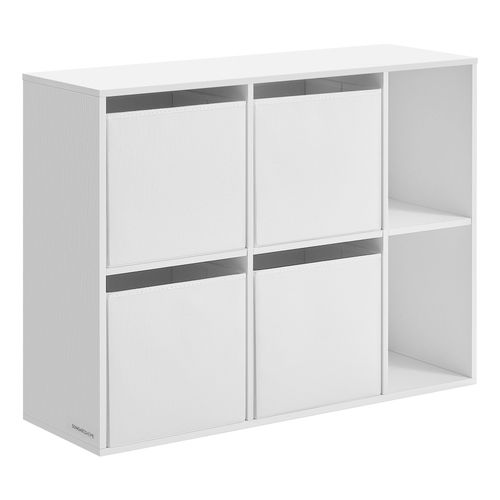 Bibliothèque, Assemblage Ultra-Rapide Sans Outils Toolless, 6 Compartiments, 4 Tiroirs En Tissu, 27 X 83 X 61,6 Cm, Blanc Neige