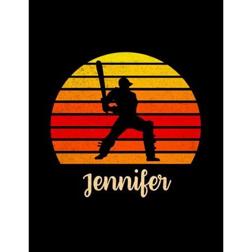 Jennifer Name Gift Personalized Cricket Lined Notebook, Daily Journal For Sport Lovers: Over 100 Pages, 8.5 X 11 Inch, 21.59 X 27.94 Cm, Pretty, To Do List, Planning, Hour, Meeting, Meal, A4