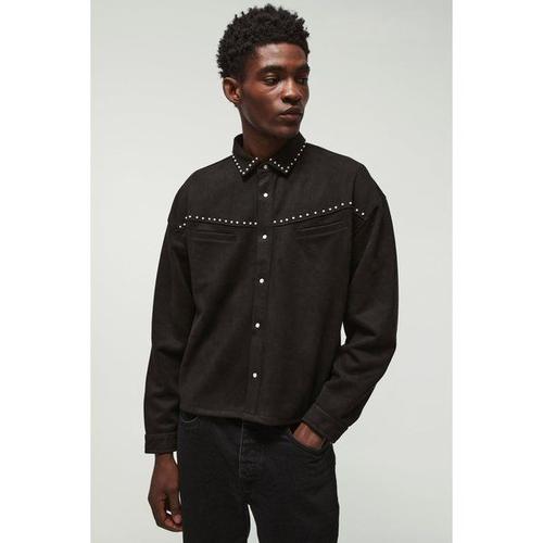 Surchemise Oversize À Ornements En Faux Daim Homme - Noir - Xl, Noir