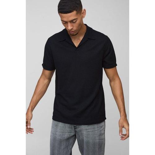 Polo Droit En Tissu Gaufré Homme - Noir - Xl, Noir