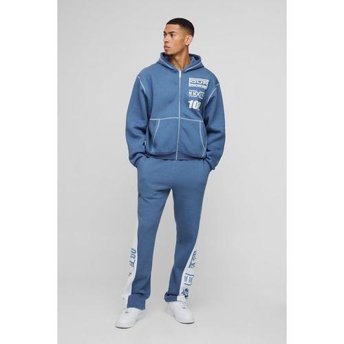 Survêtement Oversize Zippé À Imprimé Moto Homme - Bleu - Xl, Bleu