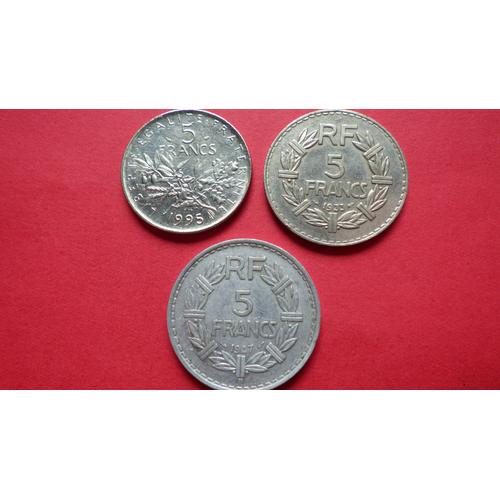 Lot De 3 Pièces De Monnaie Françaises 5 Francs 1995, 1947 B Et 1933