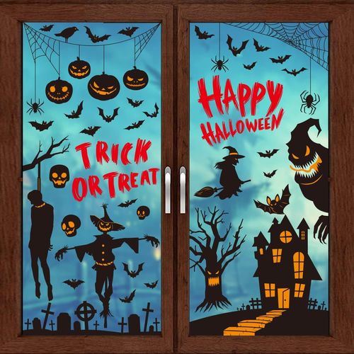 9 Feuilles Halloween Fenêtre Autocollants, Citrouille Chauve-souris Fantôme Monstre Autocollants pour Fenêtre, Amovibles Statique Verre Autocollant pour Halloween Fête Fenêtres Portes Miroirs Décor